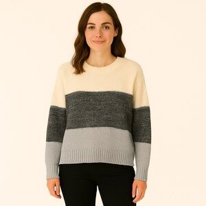 Cream & Gray Color Block Sweater S